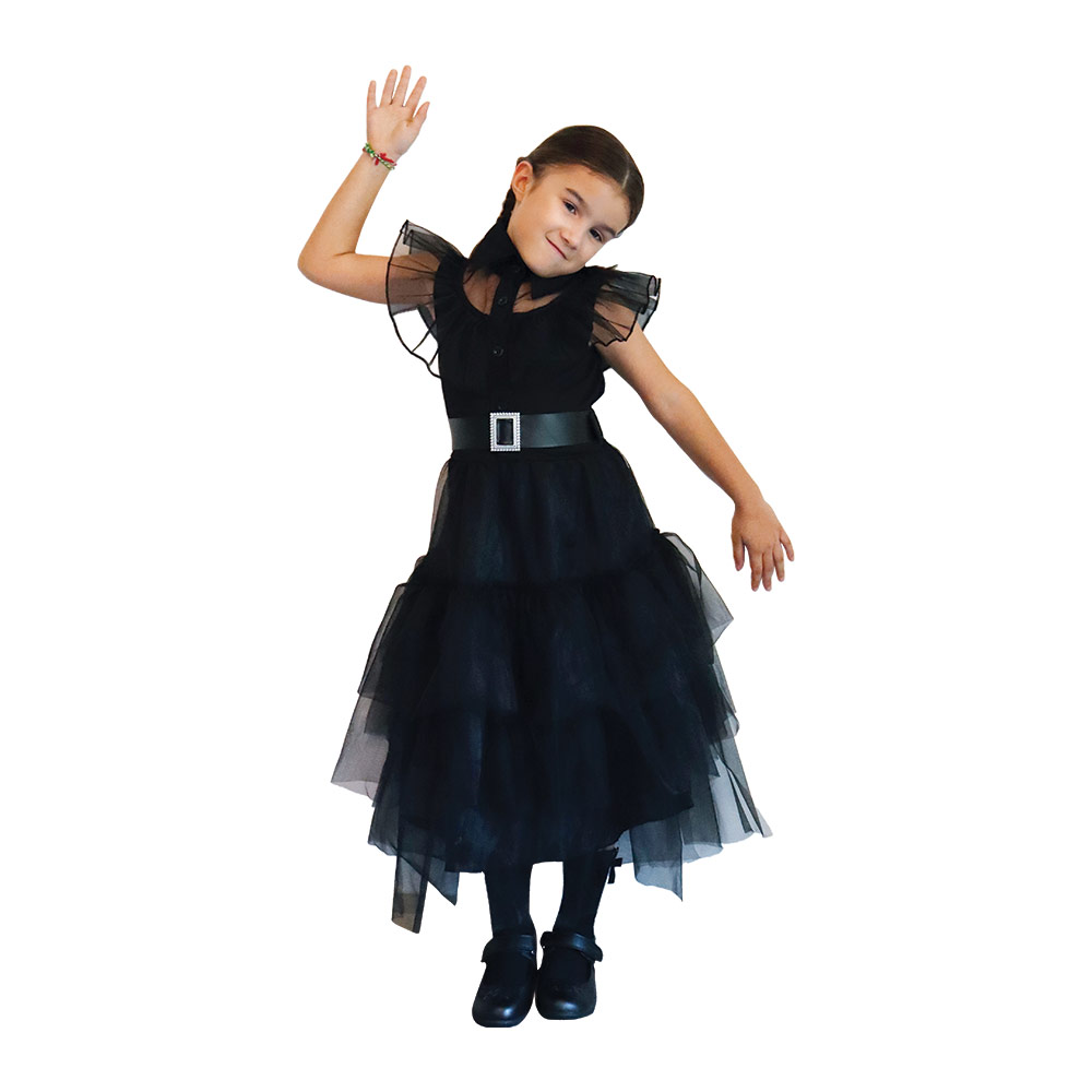 Mad Toys - Wednesday Fancy Prom Halloween Dress With Belt - Black
