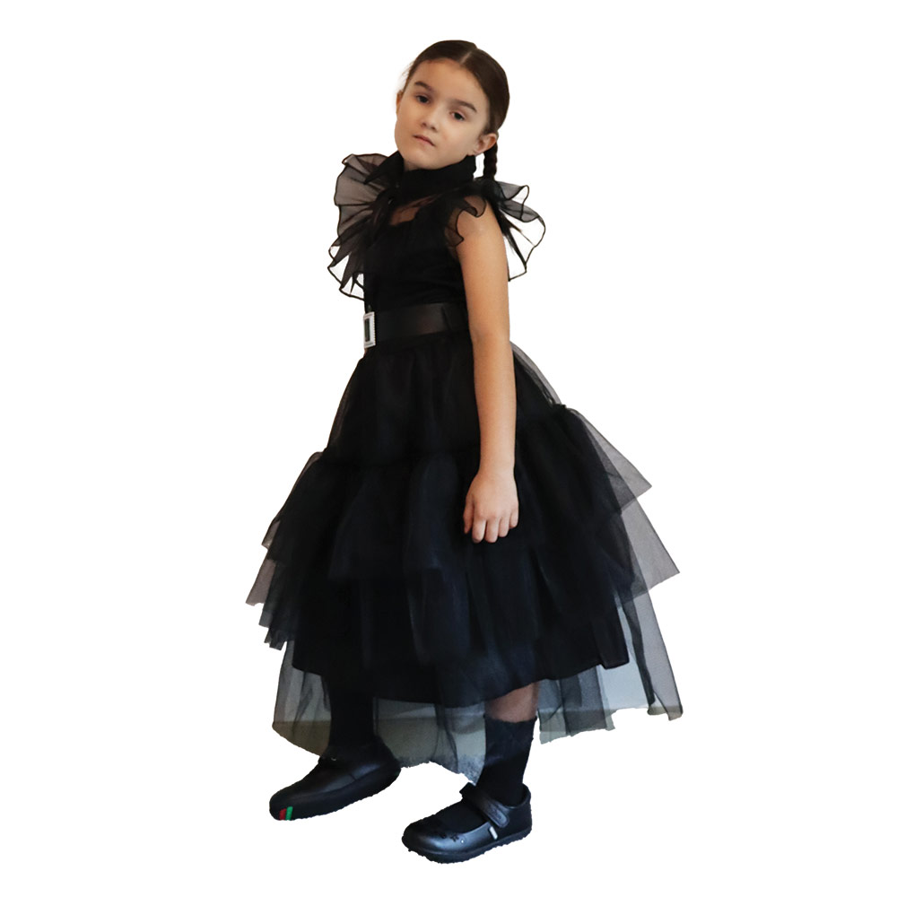 Mad Toys - Wednesday Fancy Prom Halloween Dress With Belt - Black