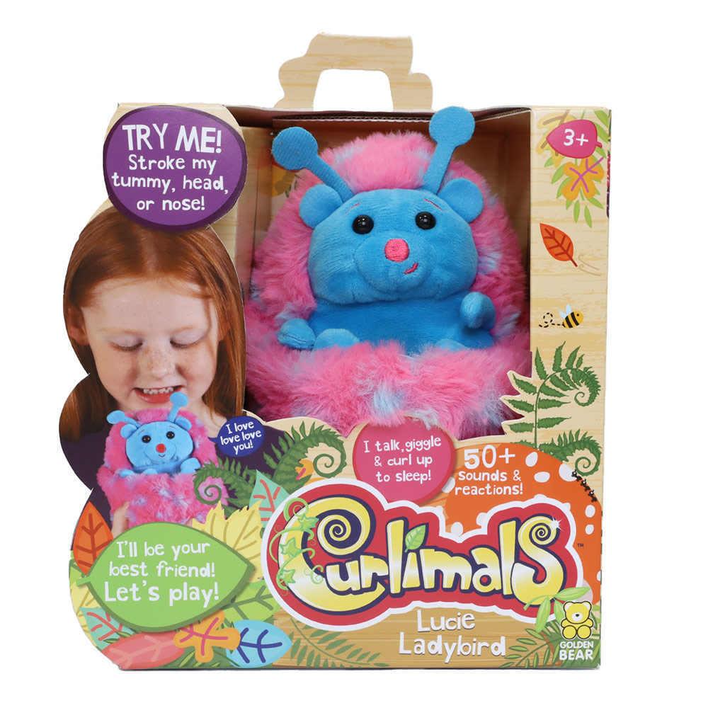 Golden Bear - Curlimals Lucie The Ladybird Interactive Soft Toy - Pink/Blue - 14cm