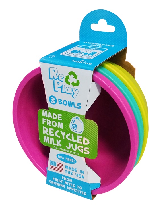 Re-Play 3 Pack Bowls - Bright Pink, Aqua & Green
