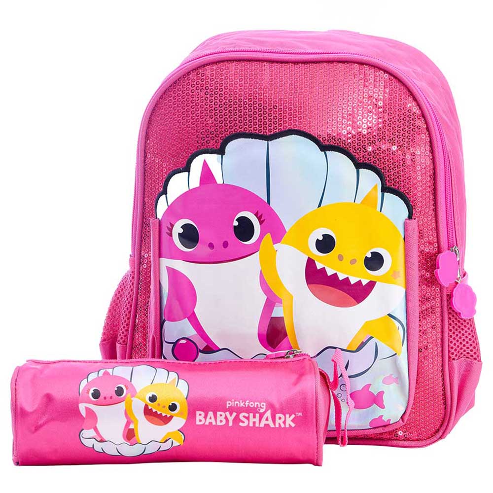 Baby Shark - Back Pack With Pencil Case - Pink - 12-Inch/30.5cm