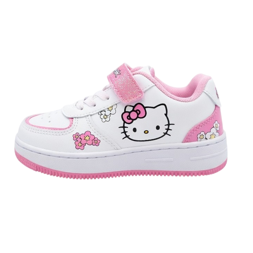 Hello Kitty - Girl's Hook And Loop Casual Sneakers - White/Pink