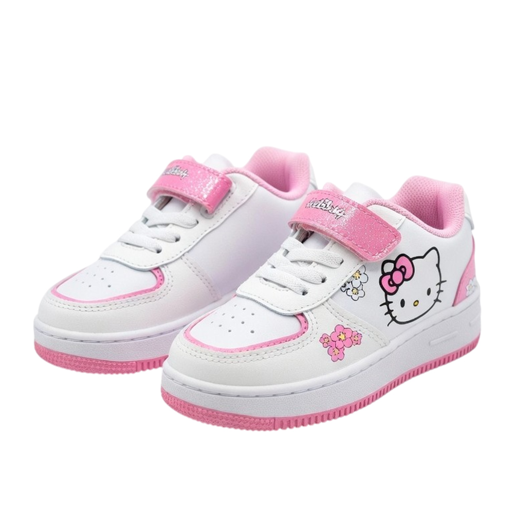 Hello Kitty - Girl's Hook And Loop Casual Sneakers - White/Pink