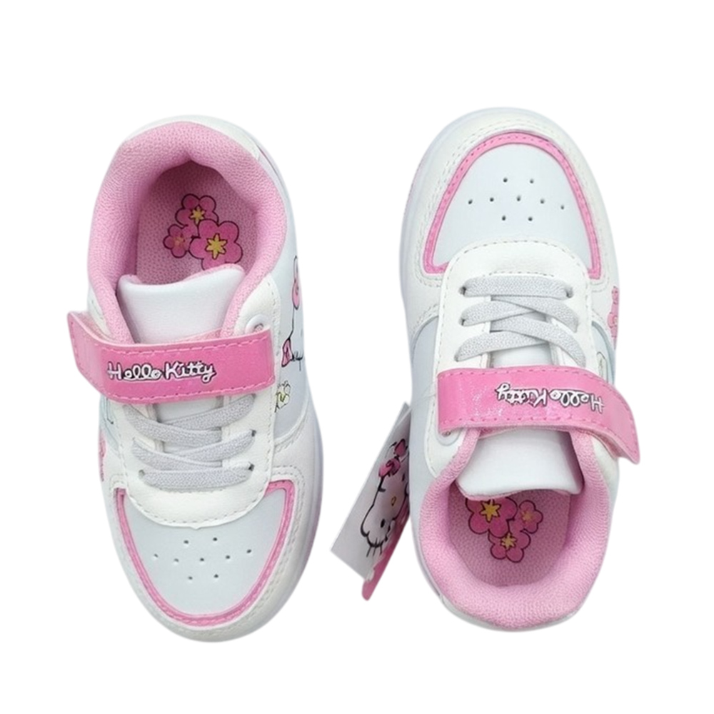 Hello Kitty - Girl's Hook And Loop Casual Sneakers - White/Pink