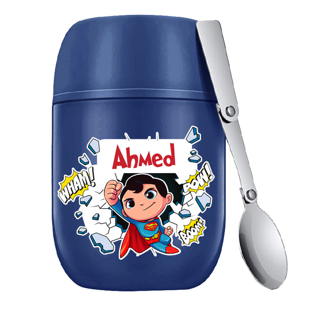Essmak - Personalized Superman 3 Food Thermos With Spoon - Blue - 475ml