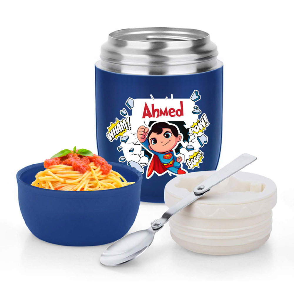Essmak - Personalized Superman 3 Food Thermos With Spoon - Blue - 475ml