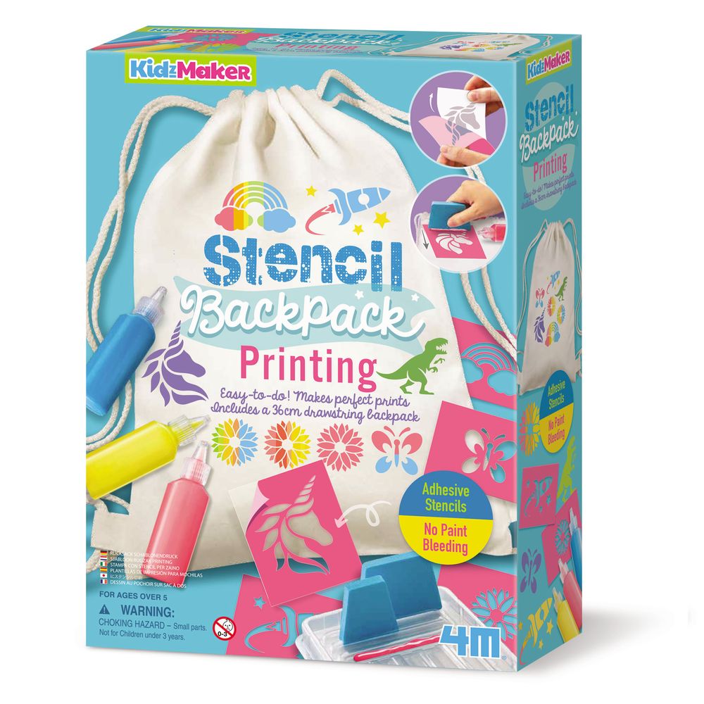 4M - KidzMaker Stencil Backpack Printing Craft Kit - Multicolor