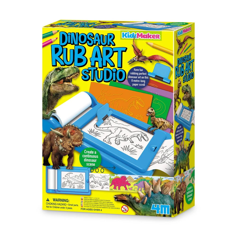 4M - KidzMaker Dinosaur Rub Art Studio Craft Kit - Multicolor