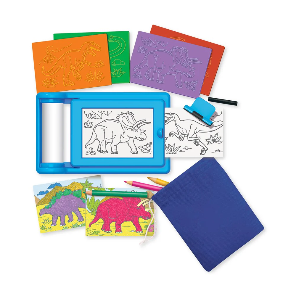 4M - KidzMaker Dinosaur Rub Art Studio Craft Kit - Multicolor