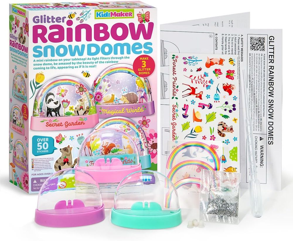 4M - KidzMaker Glitter Rainbow Snow Domes DIY Craft Kit - Multicolor