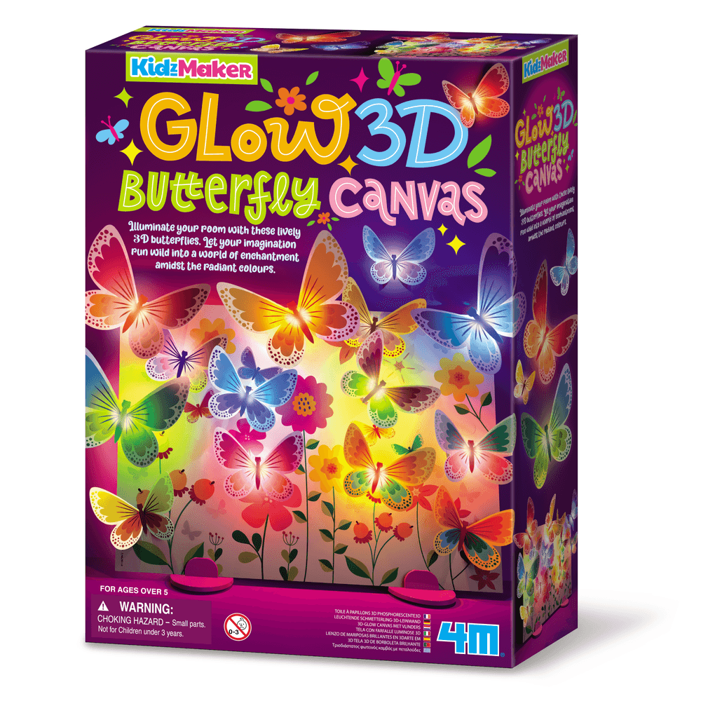 4M - KidzMaker 3D Glow Butterfly Canvas Craft Kit - Multicolor