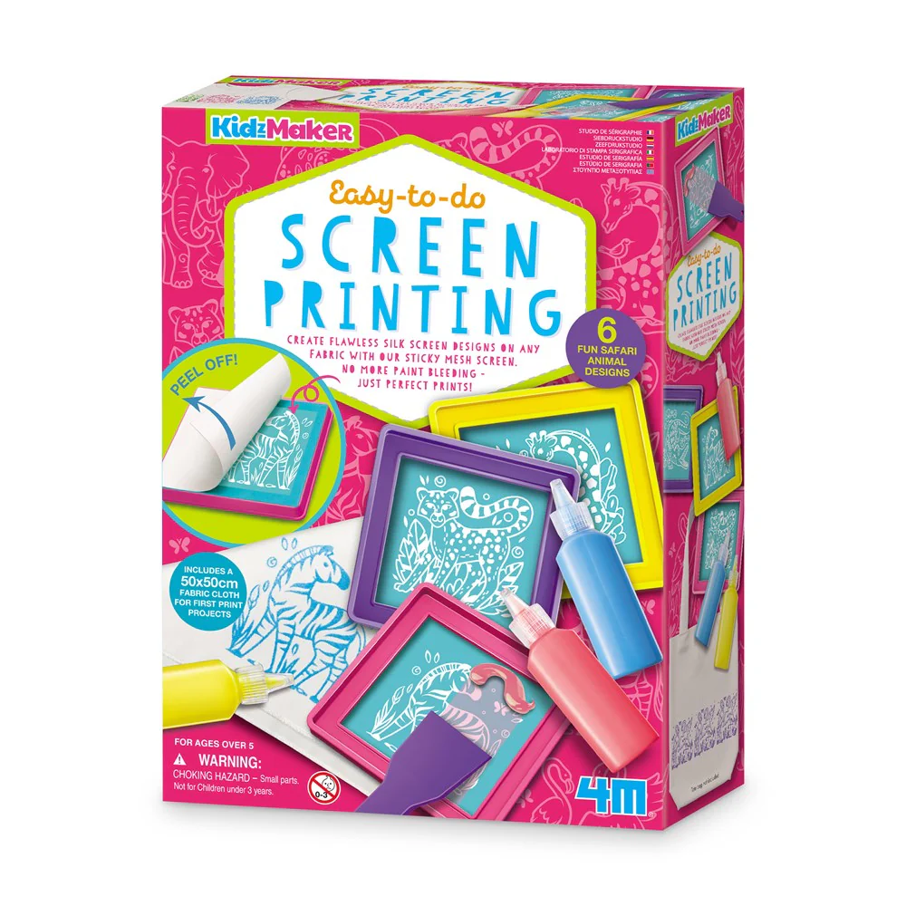 4M - KidzMaker Easy-To-Do Screen Printing Craft Kit - Safari Animals