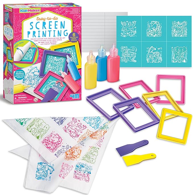 4M - KidzMaker Easy-To-Do Screen Printing Craft Kit - Safari Animals