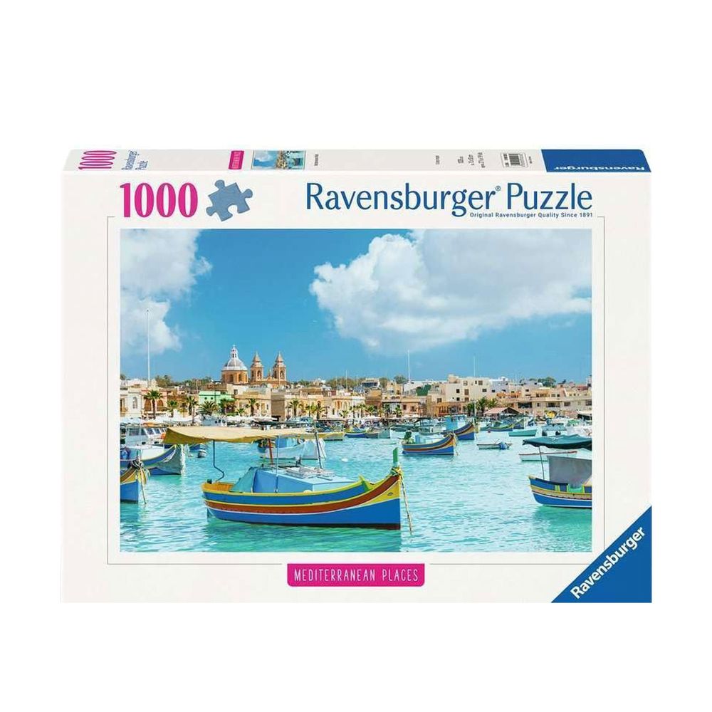 Ravensburger Mediterranean Malta Jigsaw Puzzle - Picturesque Maltese Harbour & Historic Townscape - 1000 Pcs