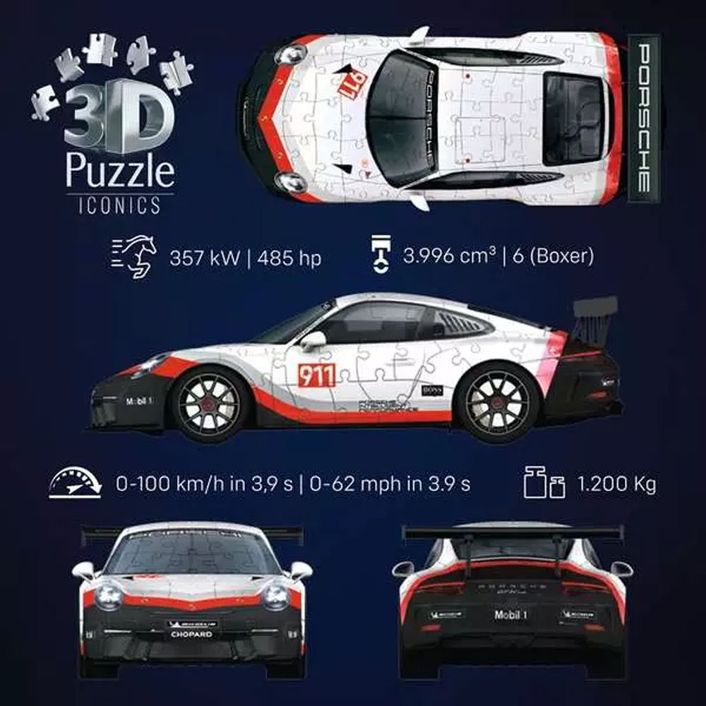 Ravensburger Iconics Porsche 911 GT3 3D Puzzle - 154 Pcs
