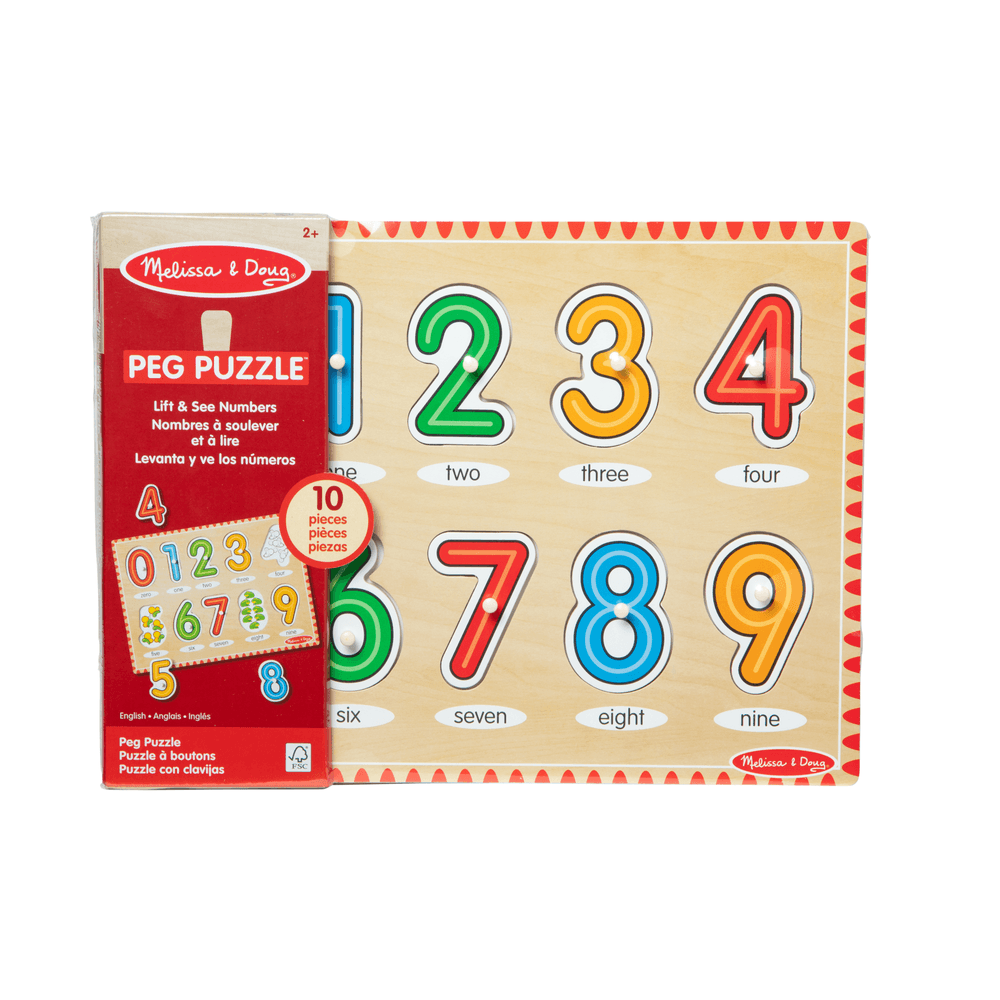Melissa & Doug Wooden Peg Puzzle - Lift & See Numbers - 10 Pcs
