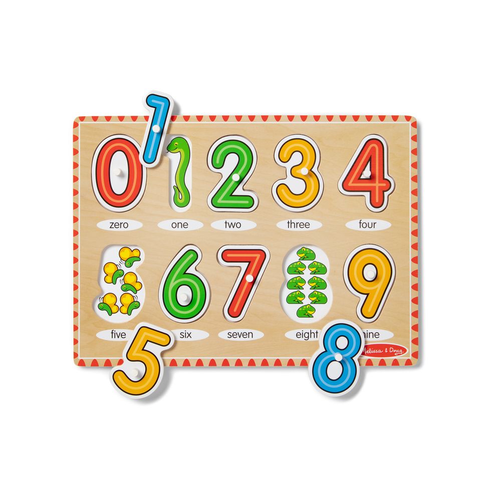 Melissa & Doug Wooden Peg Puzzle - Lift & See Numbers - 10 Pcs