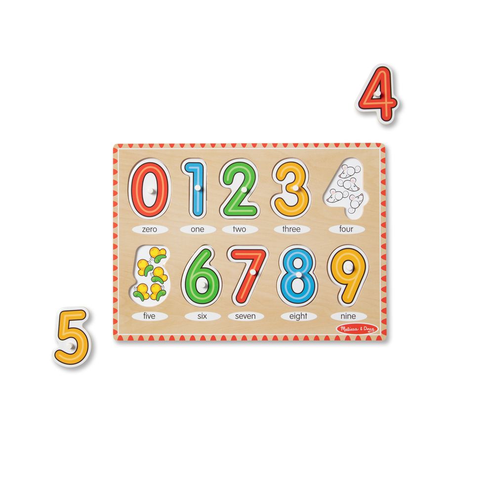 Melissa & Doug Wooden Peg Puzzle - Lift & See Numbers - 10 Pcs