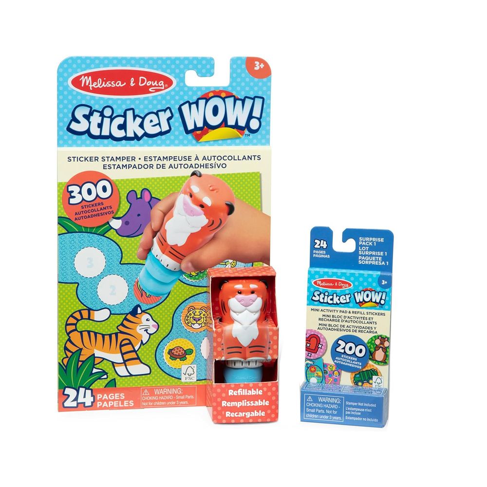 Melissa & Doug Sticker Wow! Stamper, Mini Activity Pad & Refill Sticker Set - Tiger