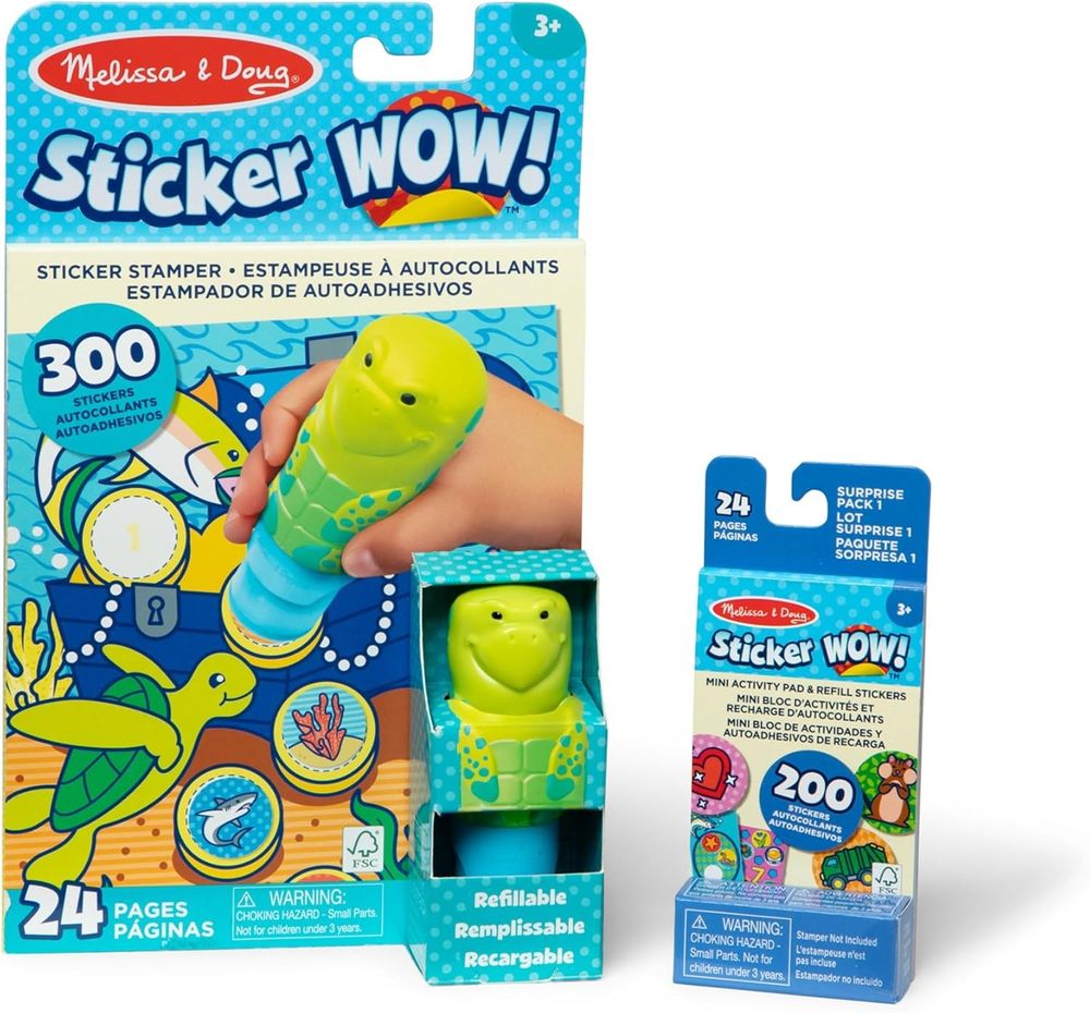 Melissa & Doug Sticker Wow! Stamper, Mini Activity Pad & Refill Sticker Set - Turtle