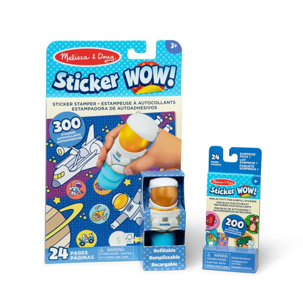 Melissa & Doug Sticker Wow! Stamper, Mini Activity Pad & Refill Sticker Set - Astronaut