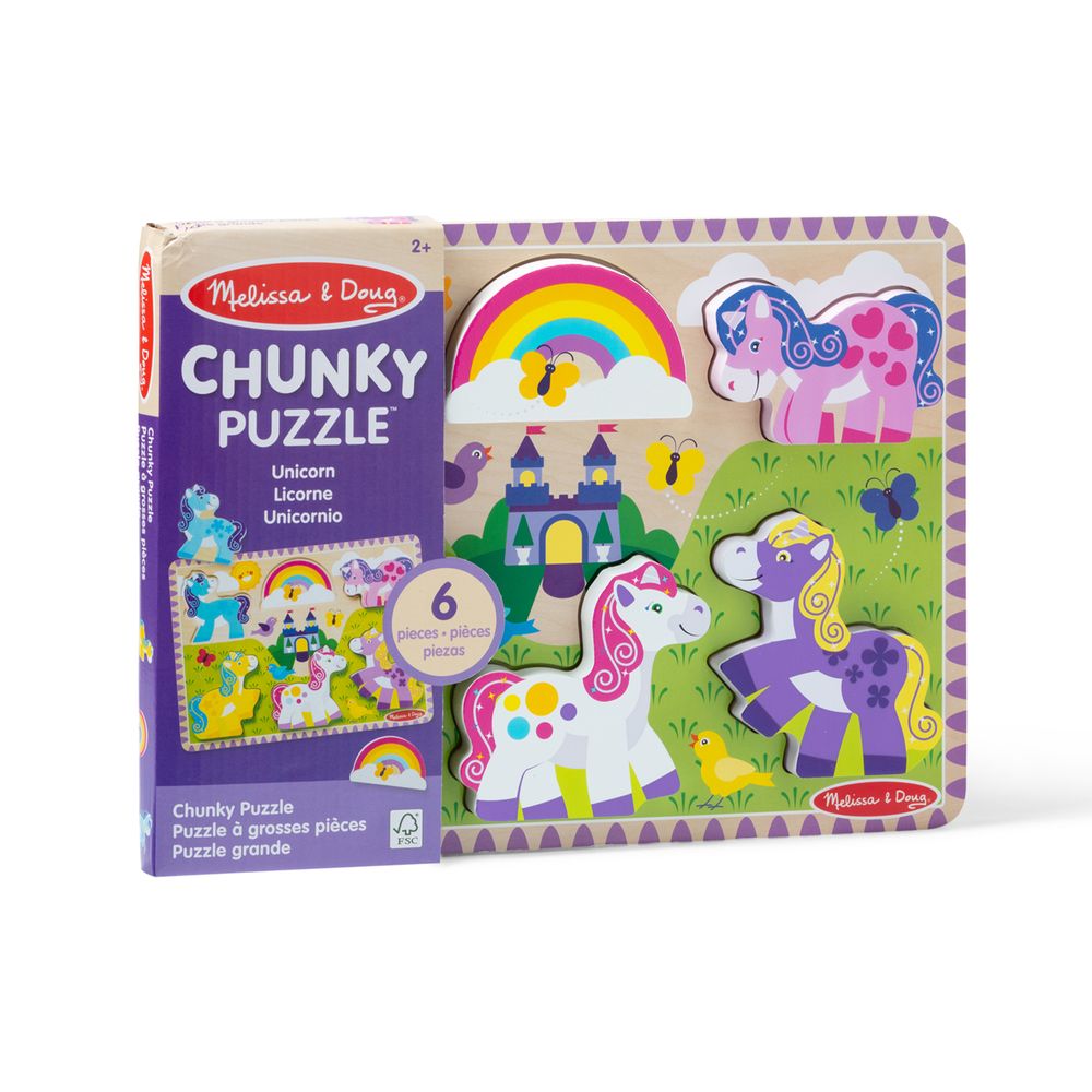 Melissa & Doug Wooden Chunky Puzzle Set - Unicorn - 6 Pcs