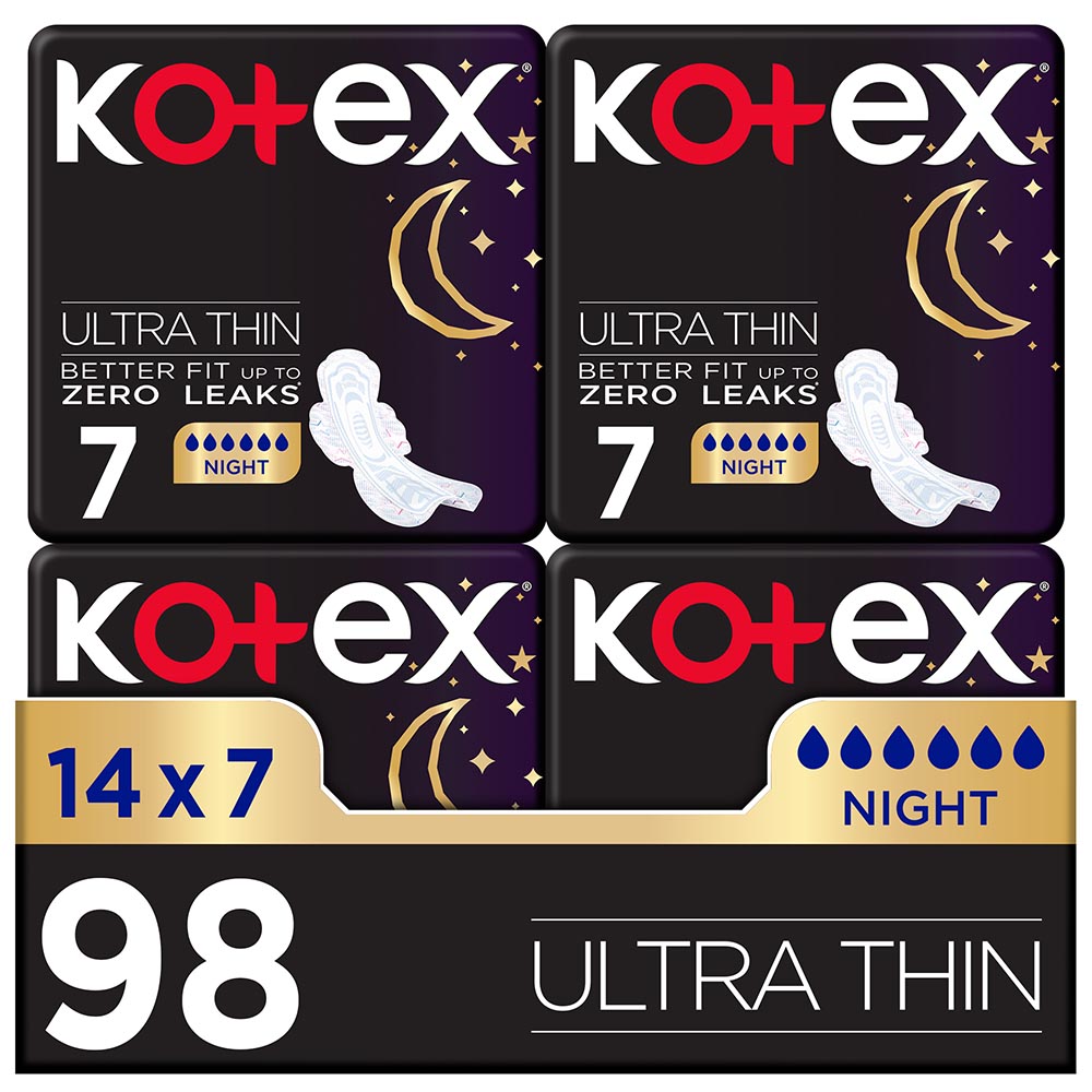 Kotex - Ultra Thin Night Sanitary Pads With Wings - Pack of 14 - 98pcs