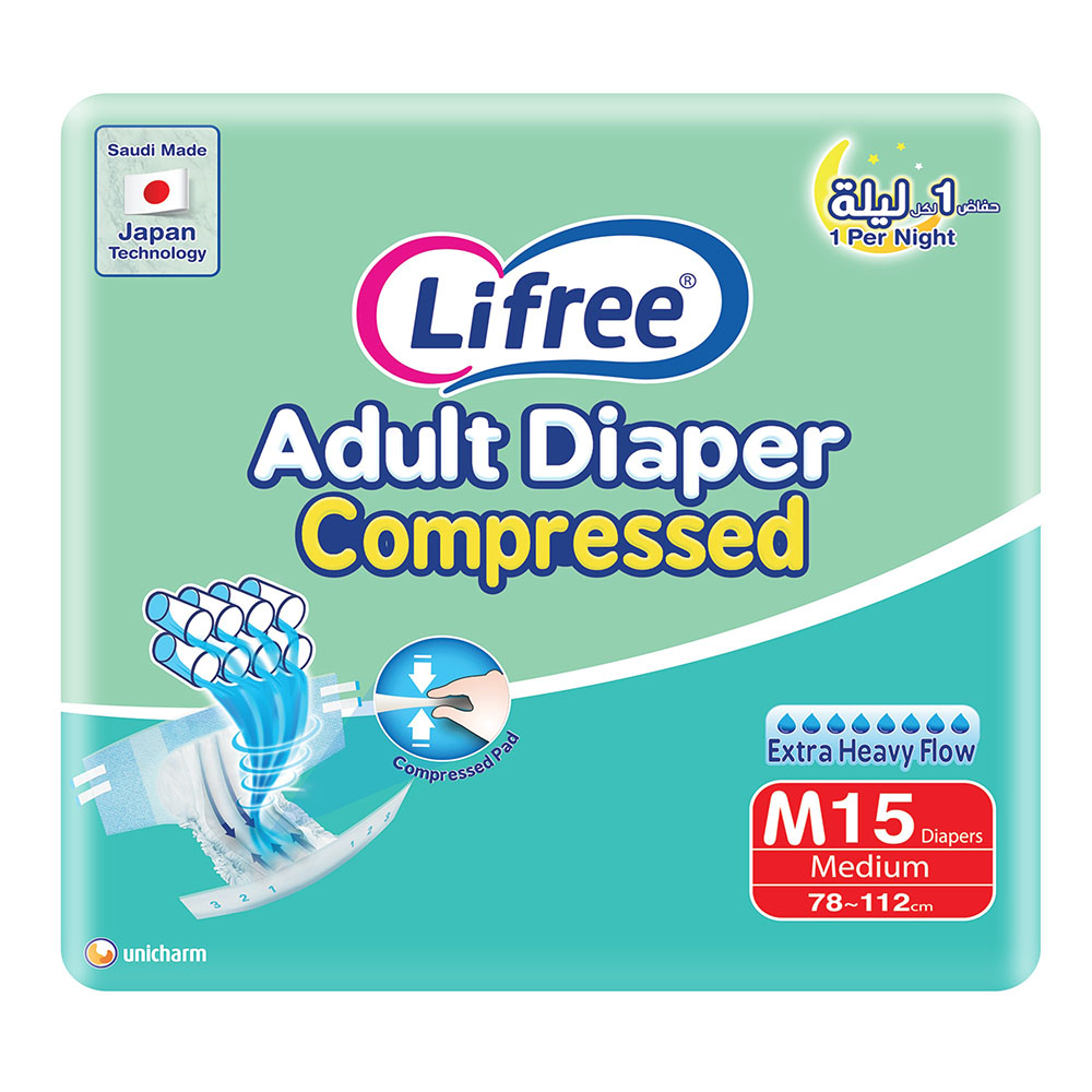 Lifree - Compressed Adult Tape Diaper Regular Pack - Medium - 15pcs