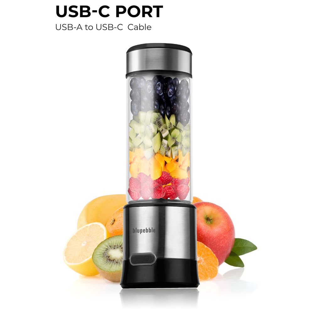 Blupebble Portable Rechargeable Blender With 6 Blades - 450ml - Grey
