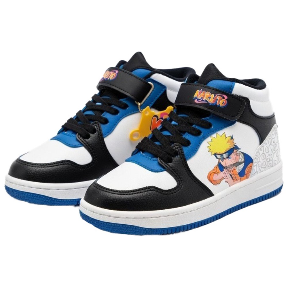 Naruto - Boy's High-Top Hook And Loop Sneakers - White/Blue