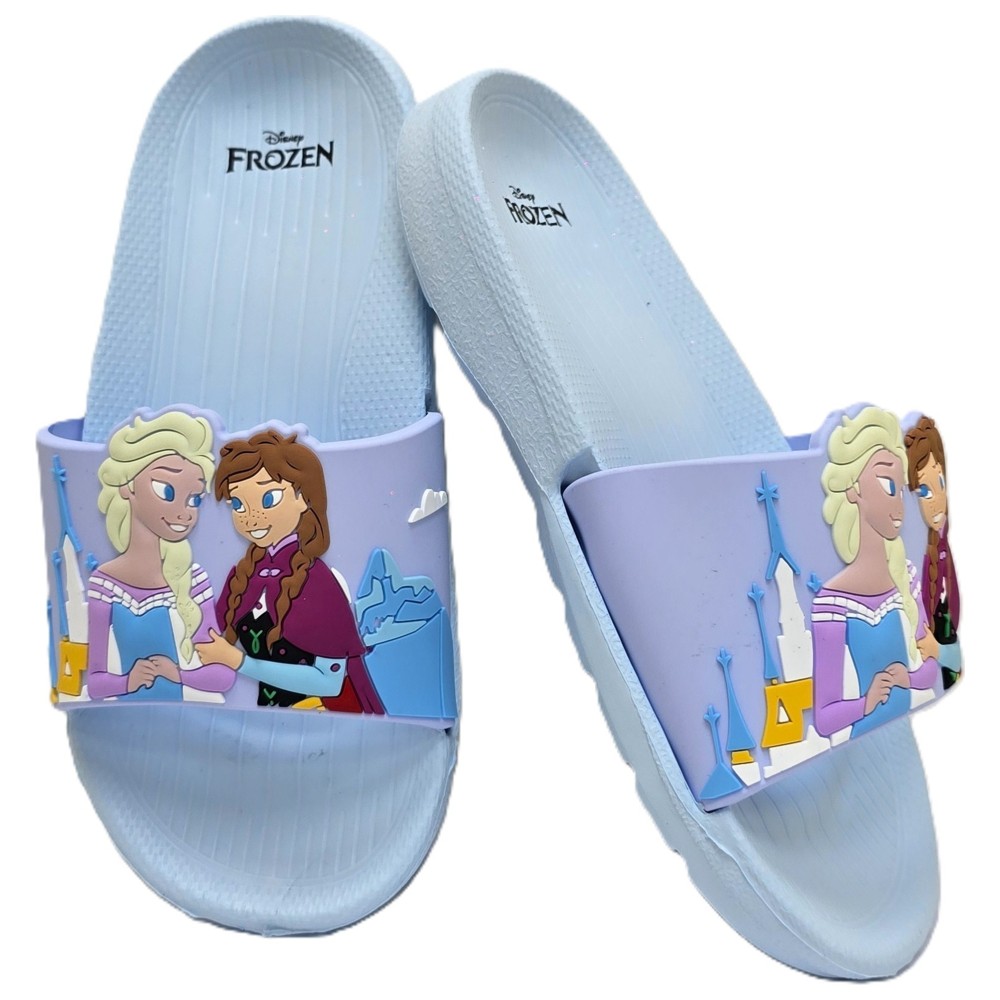 Disney Frozen - Girl's Elsa And Anna Slip-On Sliders - Light Blue