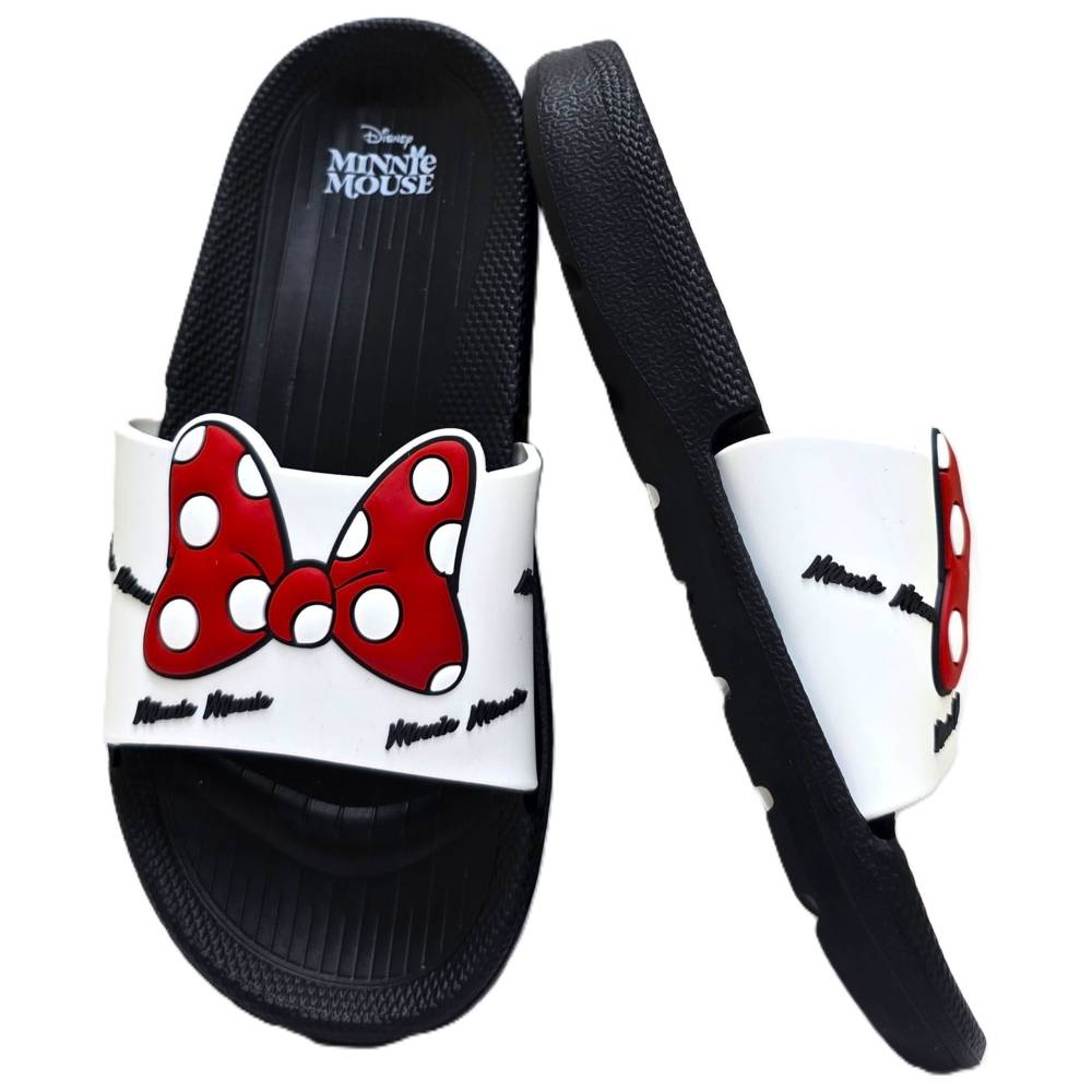 Minnie Mouse - Girls' Bow Detail Slip-On Slides - Black
