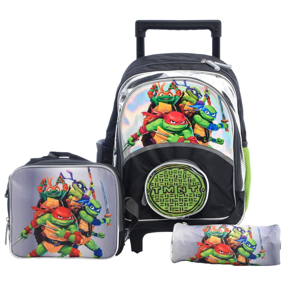 Hollywood Magic - Ninja Turtle Trolley Backpack With Lunch Bag And Pencil Case - 14-Inch