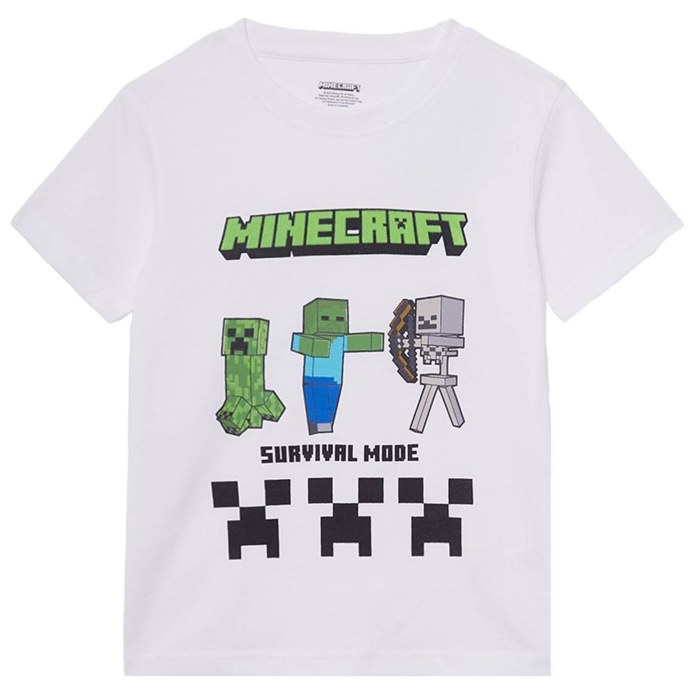 تيشيرت أبيض بأكمام قصيرة للأولاد من ماينكرافت - نمط البقاء على قيد الحياة