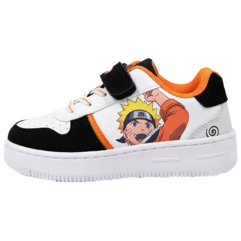 Naruto - Boy's Hook And Loop Casual Sneakers - White/Orange
