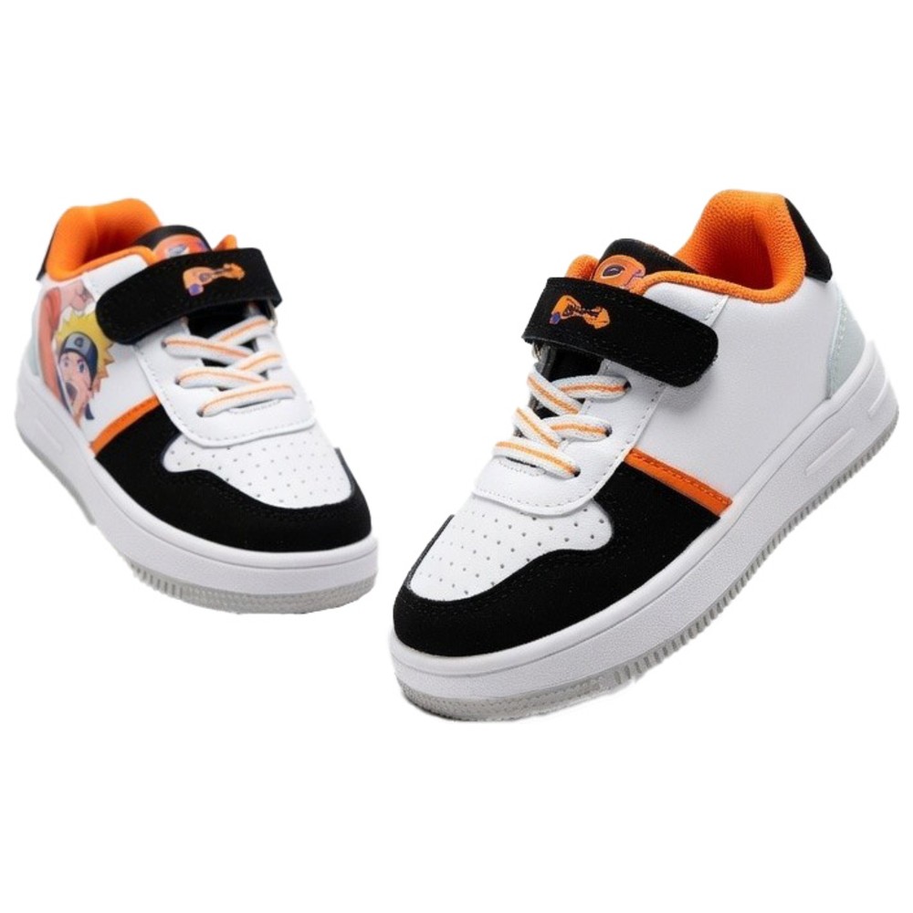 Naruto - Boy's Hook And Loop Casual Sneakers - White/Orange