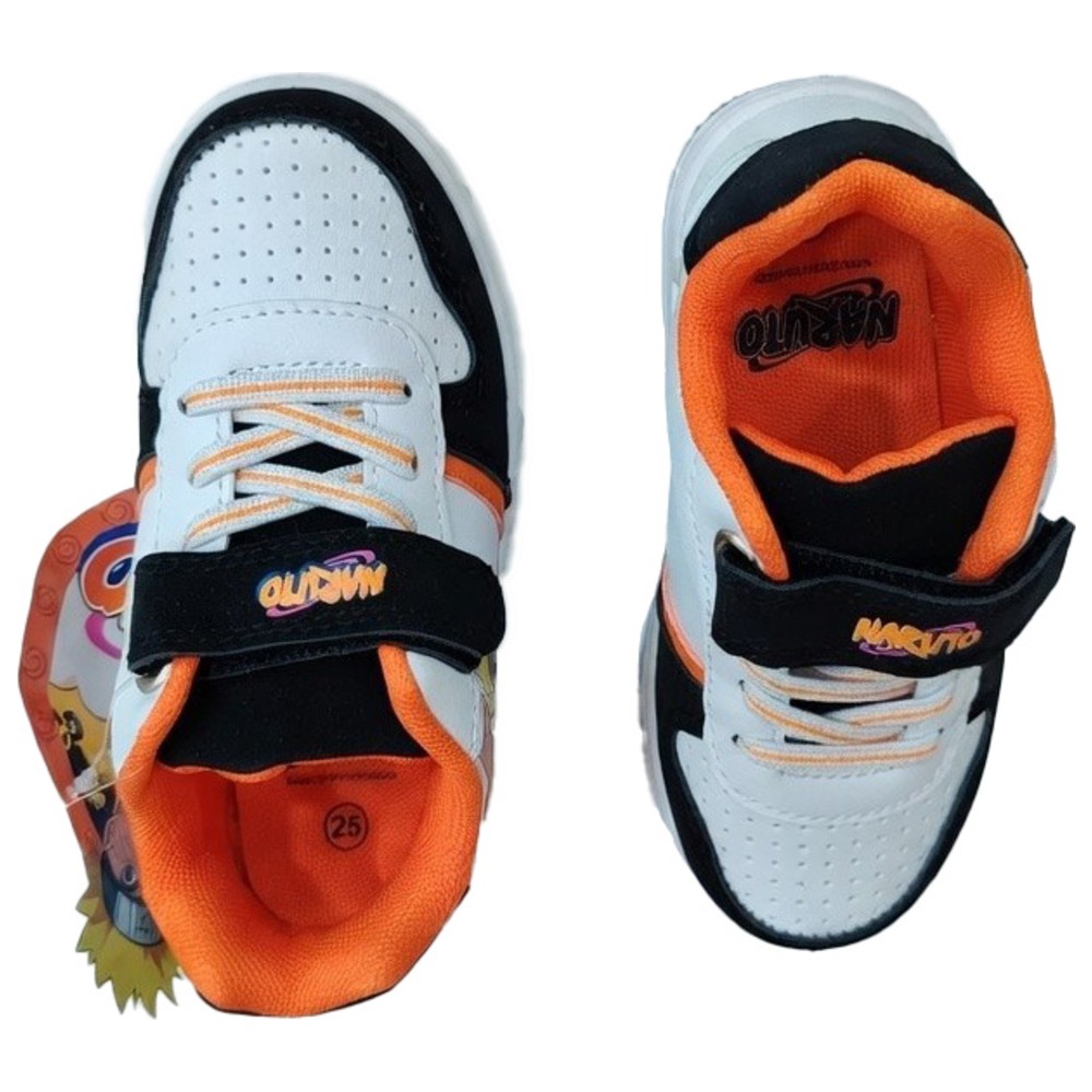 Naruto - Boy's Hook And Loop Casual Sneakers - White/Orange