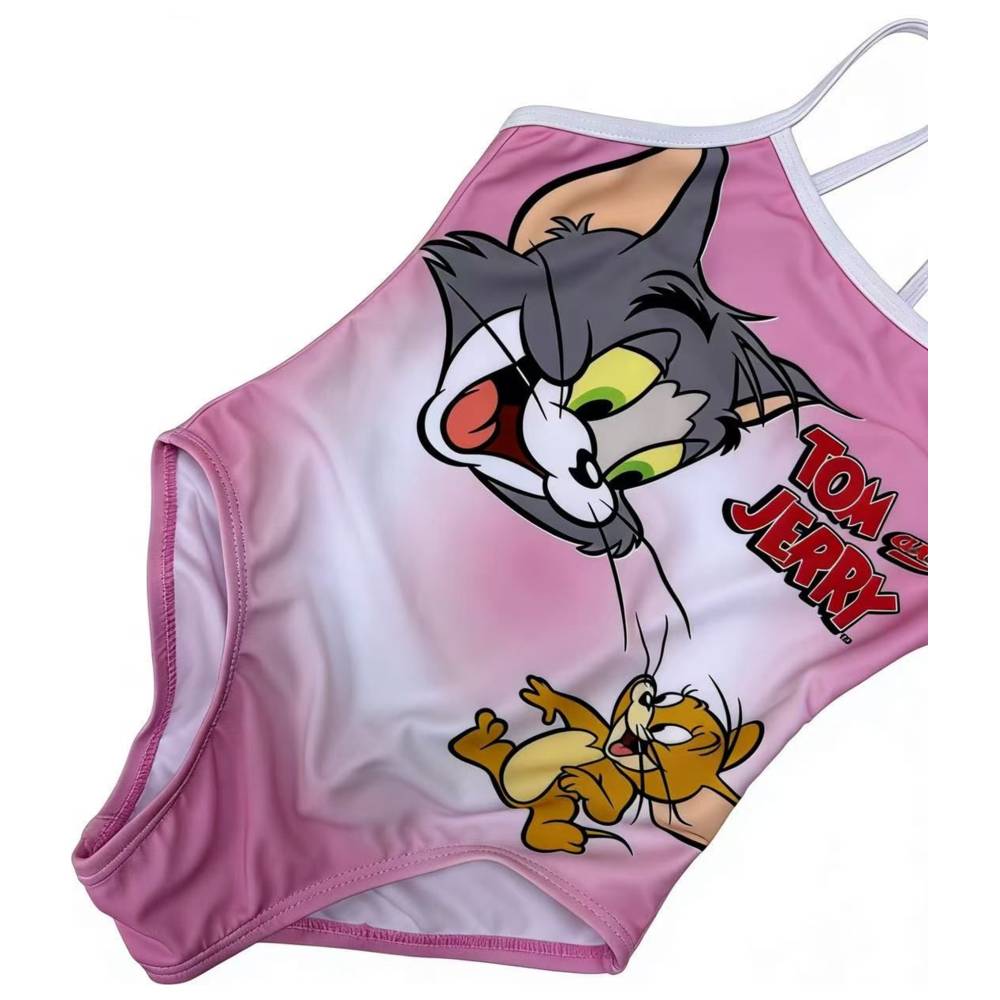 Tom & Jerry - Girl's UPF 50 Printed Swimsuit - Pink