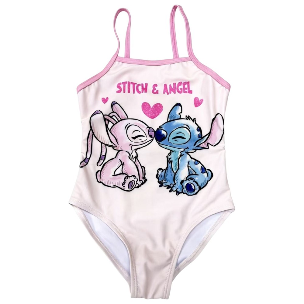 Stitch - Girl's UPF 50 Lilo And Stitch Printed Swimsuit - Pink