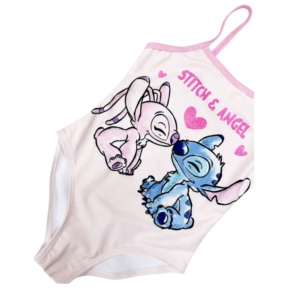 Stitch - Girl's UPF 50 Lilo And Stitch Printed Swimsuit - Pink