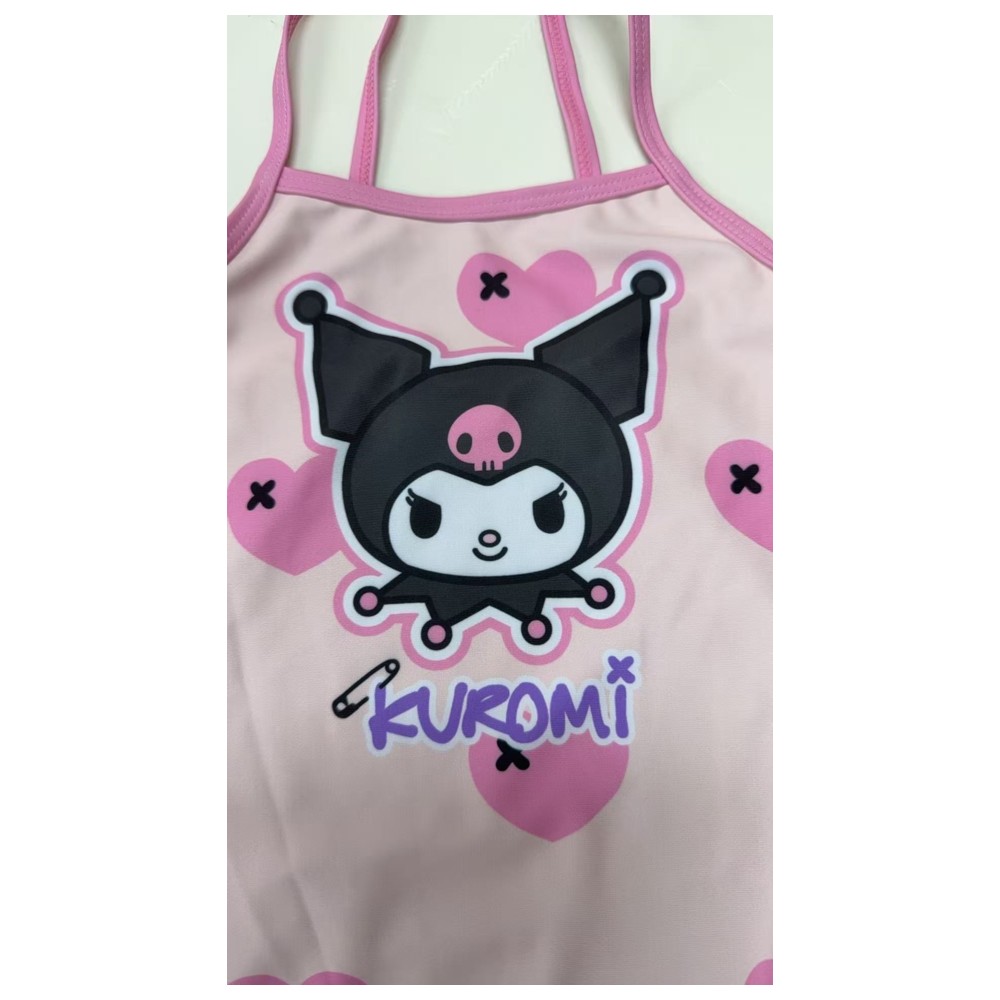 Kuromi - Girl's UPF 50 Heart Printed Swimwear - Pink