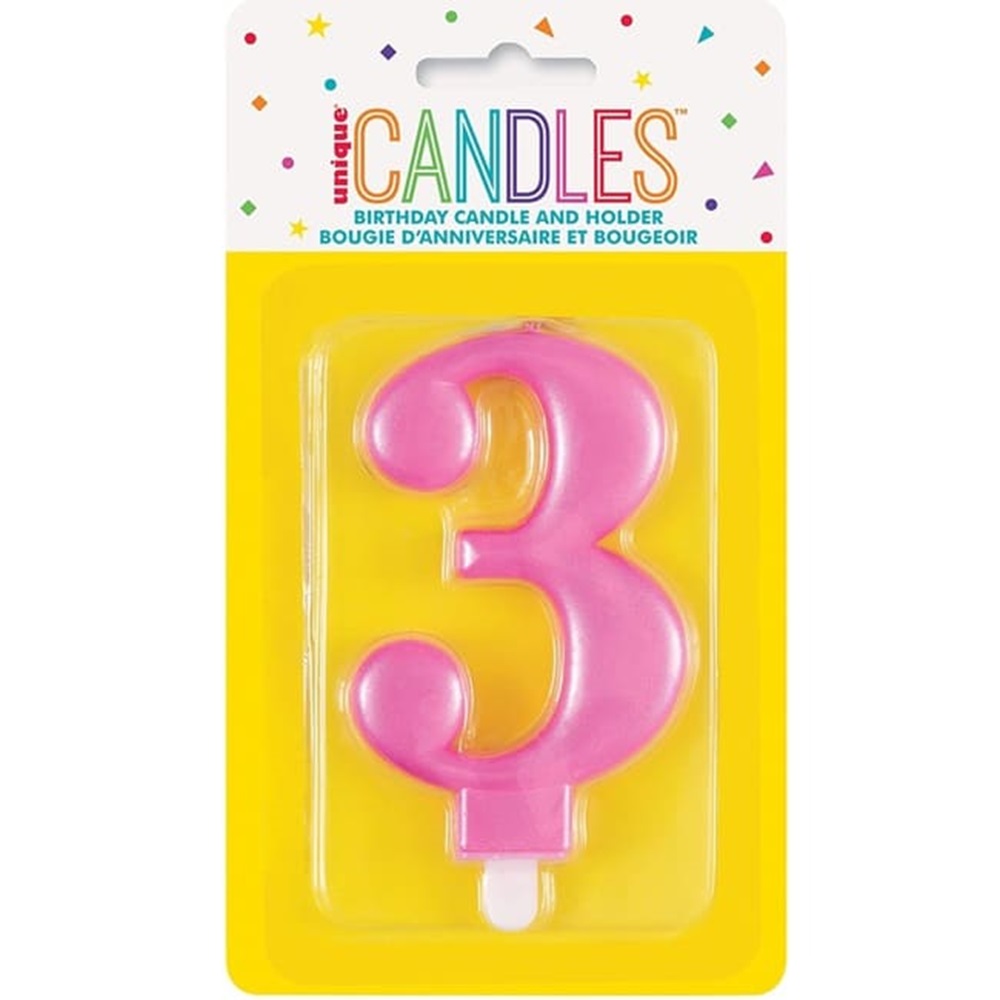 Unique - Number 3 Birthday Candle - Pink