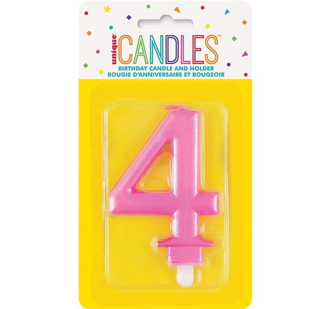 Unique - Number 4 Birthday Candle - Pink