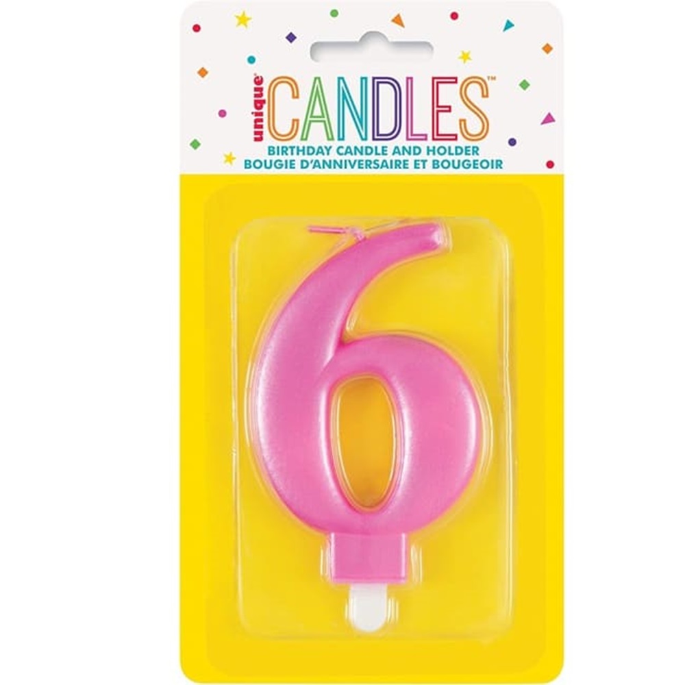 Unique - Number 6 Birthday Candle - Pink