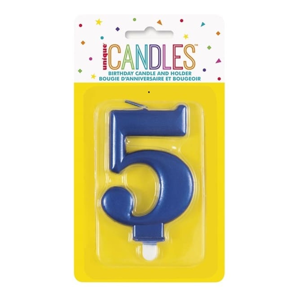 Unique - Number 5 Birthday Candle - Blue