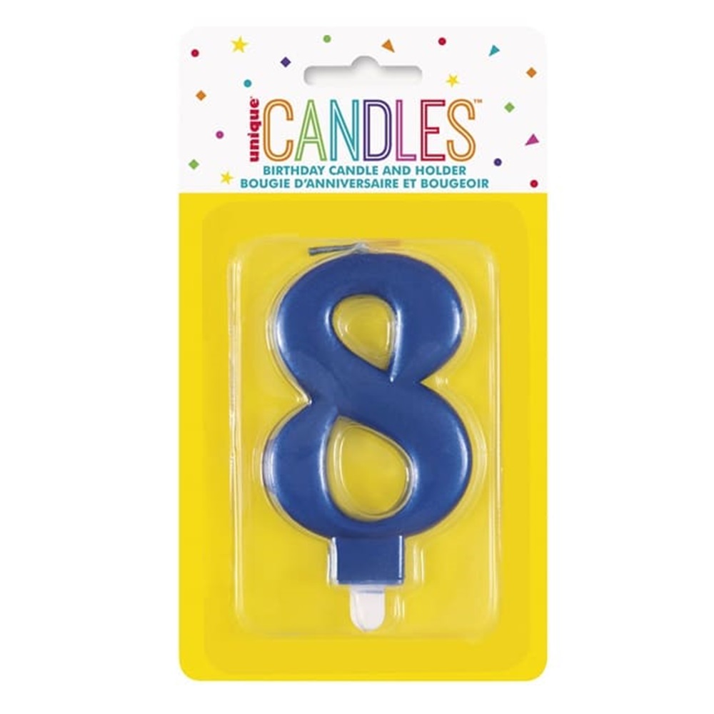 Unique - Number 8 Birthday Candle - Blue