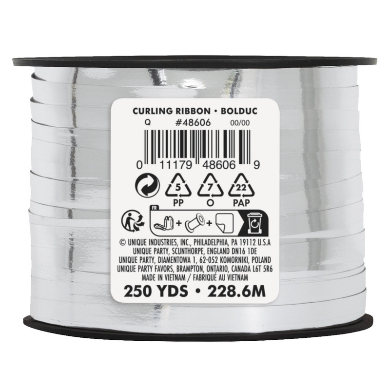 Unique - Metallic Curling Ribbon - Silver - 228.6 m