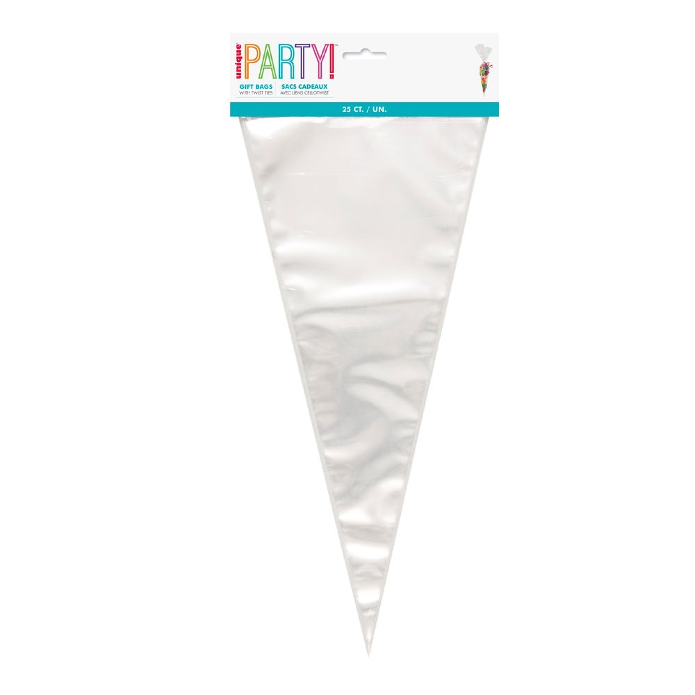 Unique - Clear Large Cone Cellophane Bags - Pack of 25