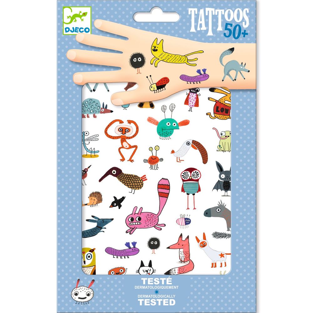 Djeco - Little Critters Temporary Tattoo Sheets - Multicolor - 2 Pcs