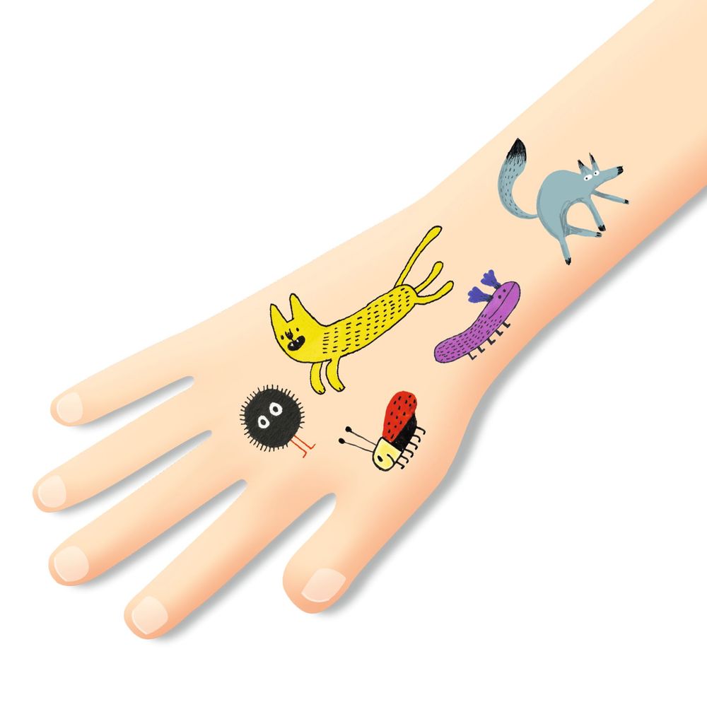 Djeco - Little Critters Temporary Tattoo Sheets - Multicolor - 2 Pcs
